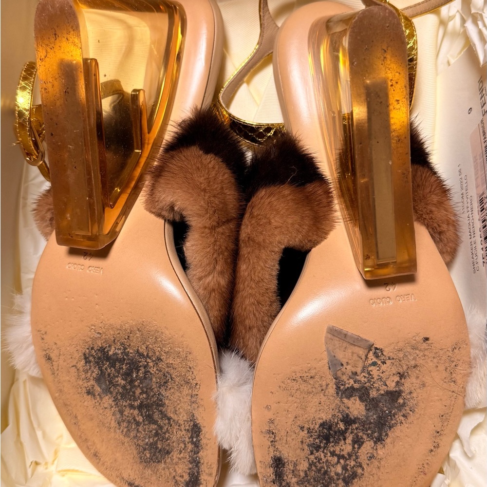Fendi Gold and Brown Fur Strap Sandals - Picture 3 of 3